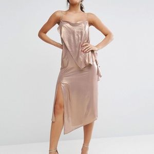 NWT ASOS Metallic Drape Front Midi Dress